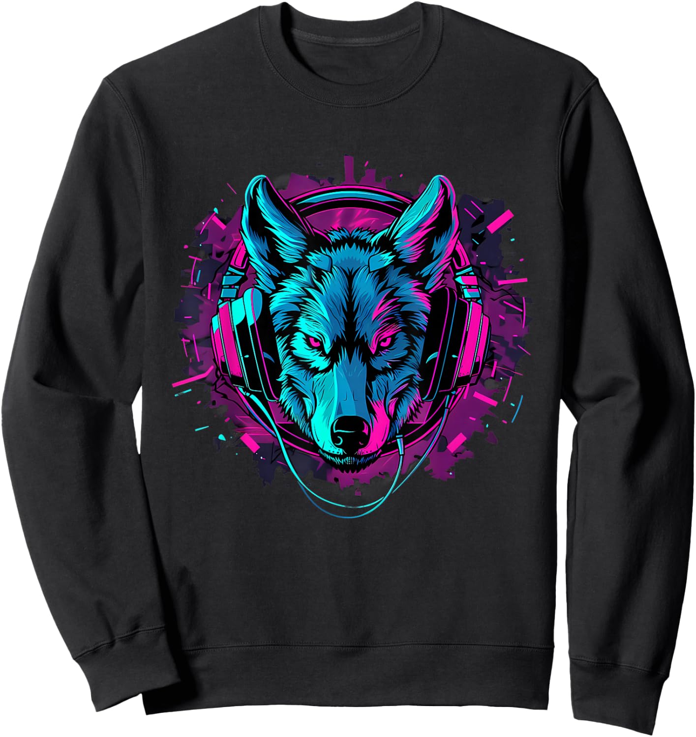 DJ Wolf Beatmaker Artwork Techno Music Headphones EDM Sweatshirt - Sweatshirt | Black