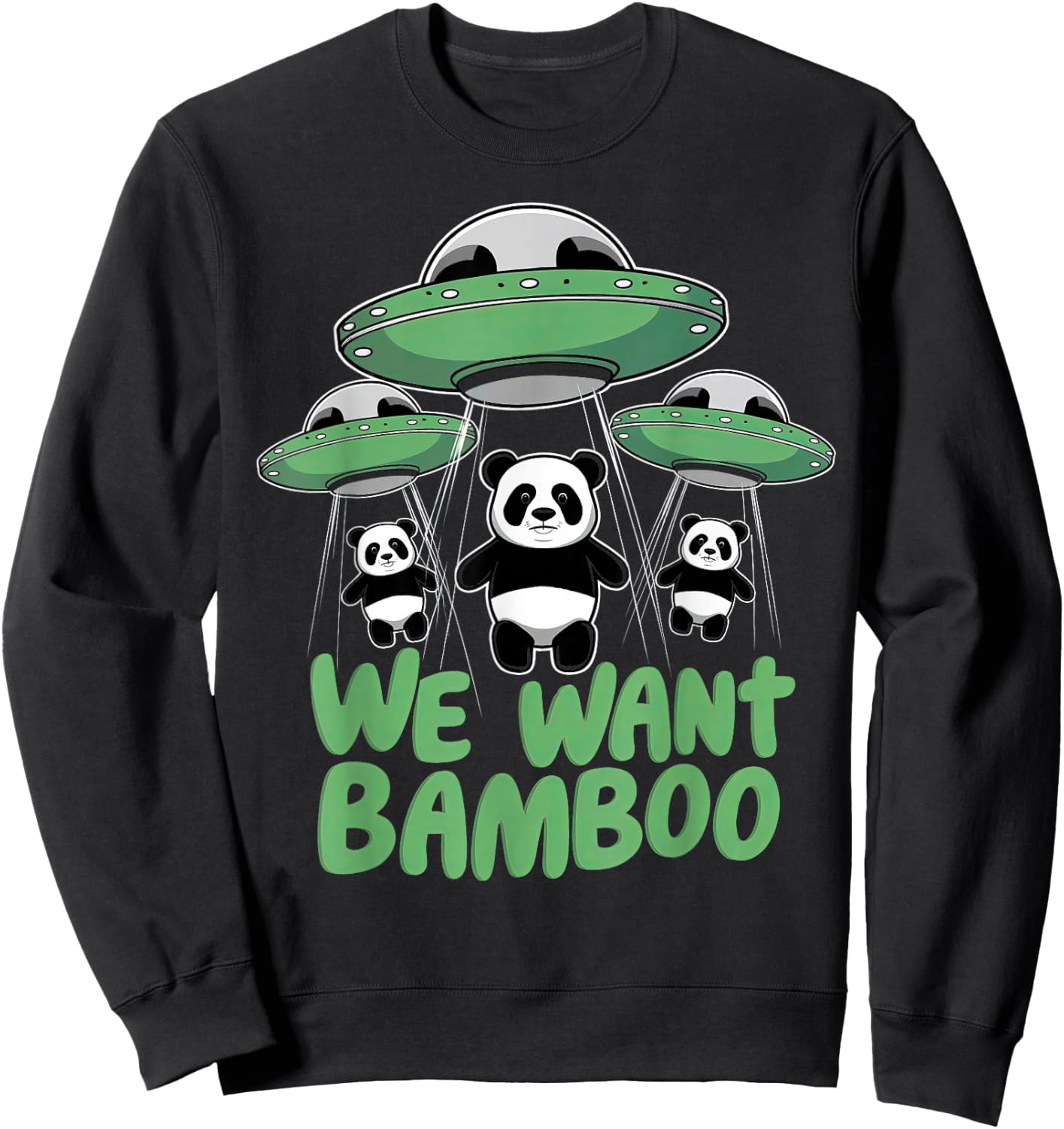 We Want Bamboo UFO Panda Alien Space Pandas Sweatshirt - Sweatshirt | Black