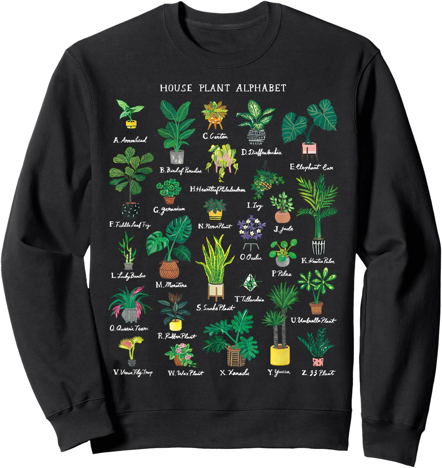 Plant Alphabet Gardener Gardening Plant Lover Women Men Sweatshirt - Sweatshirt | Black