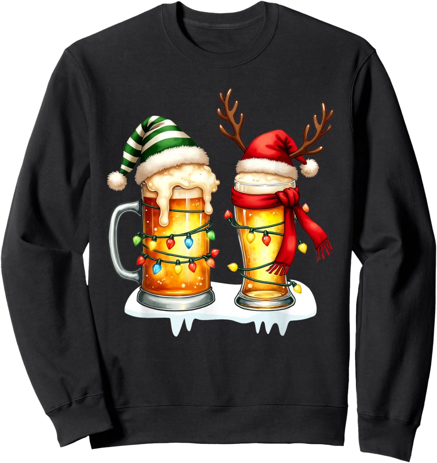 Christmas Pajamas Beer Mug Beer Glasses Beer Costume Santa Sweatshirt - Sweatshirt | Black