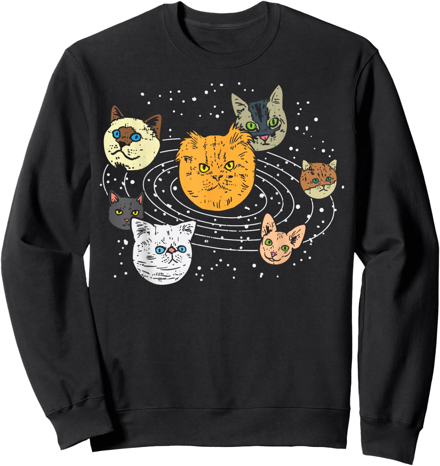 Cat Faces Planets Solar System Space Animals Pet Lover Gift Sweatshirt - Sweatshirt | Black