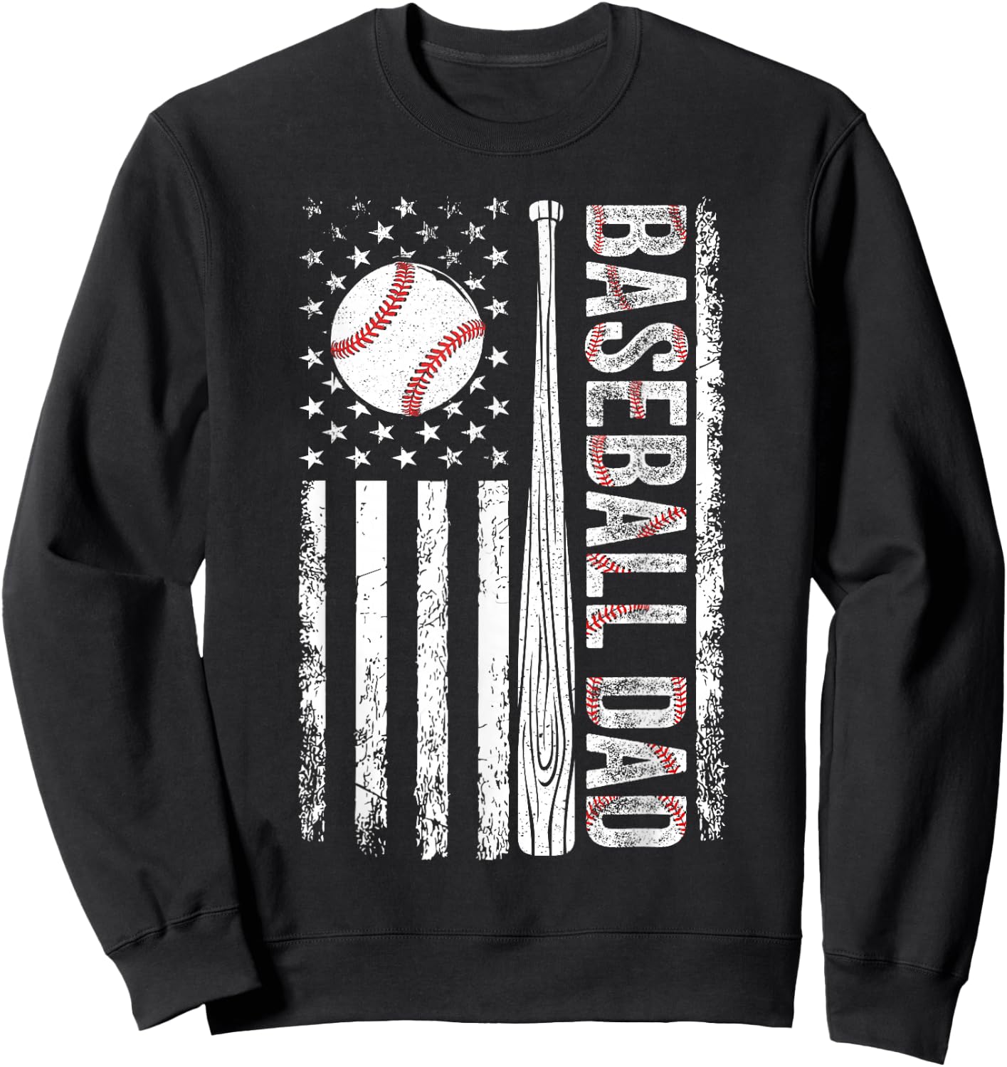 Baseball Dad American Flag Patriotic Father's Day USA Flag Sweatshirt - Sweatshirt | Black