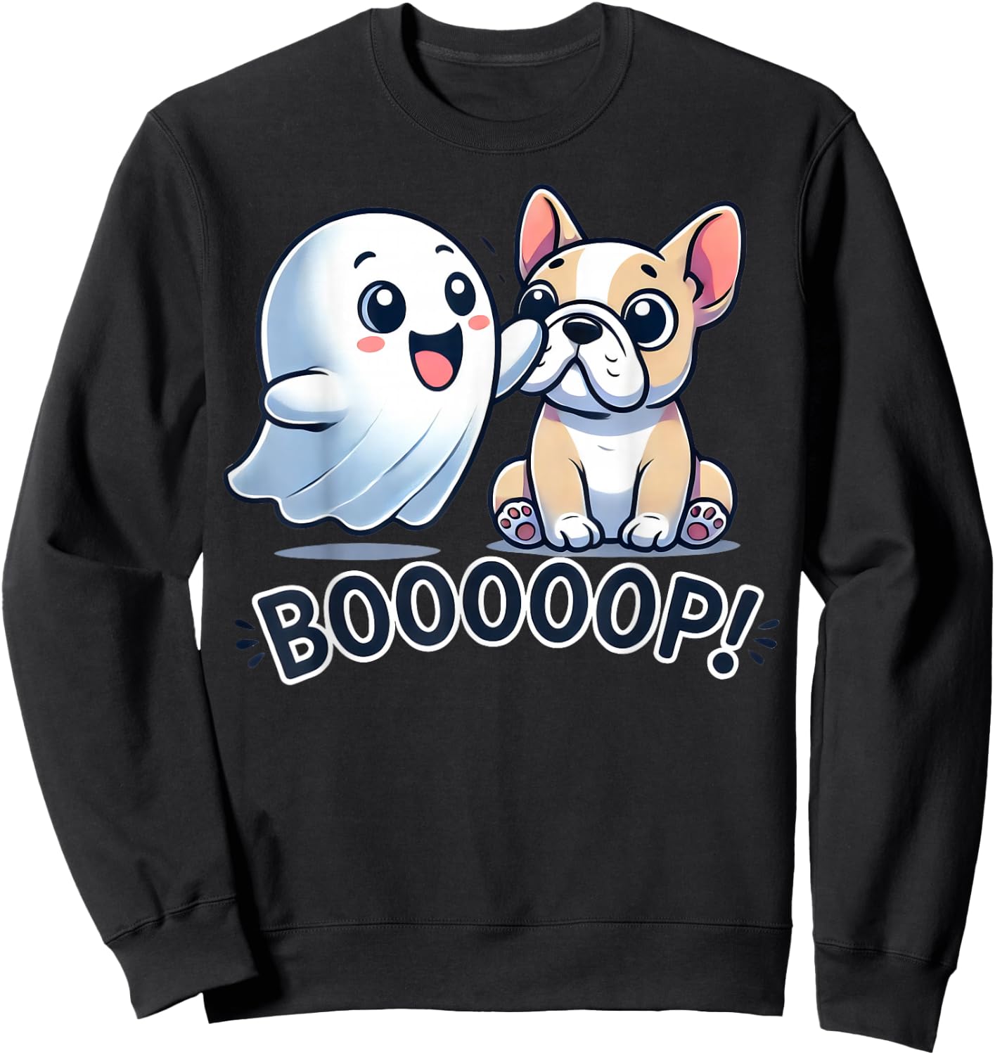Funny Halloween Ghost French Bulldog Boop Easy Lazy Costume Men Women Kids Sweatshirt - Sweatshirt | Black