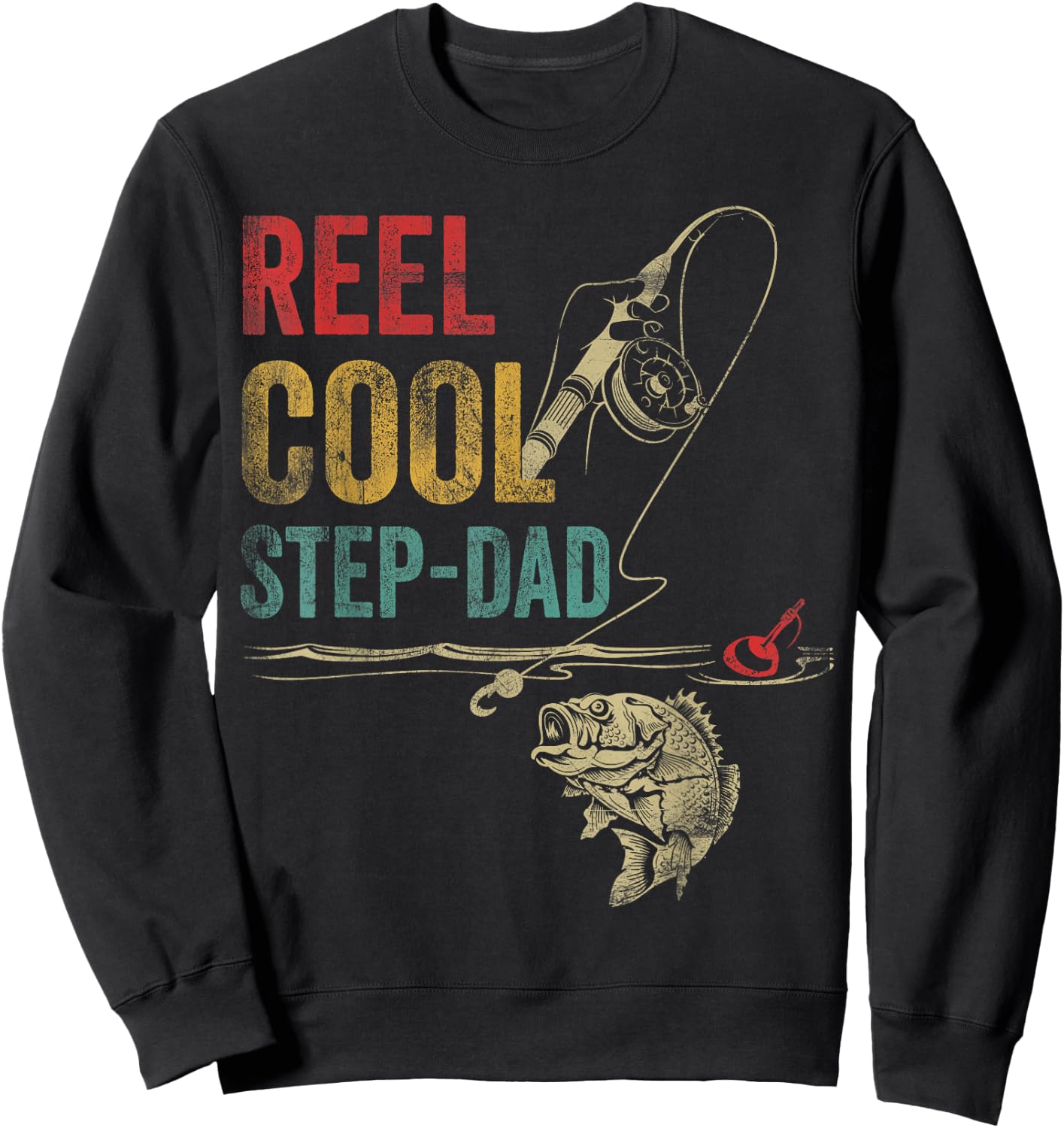 Reel Cool Step-Dad Fish Fishing Shirt Father's Day Sweatshirt - Sweatshirt | Black