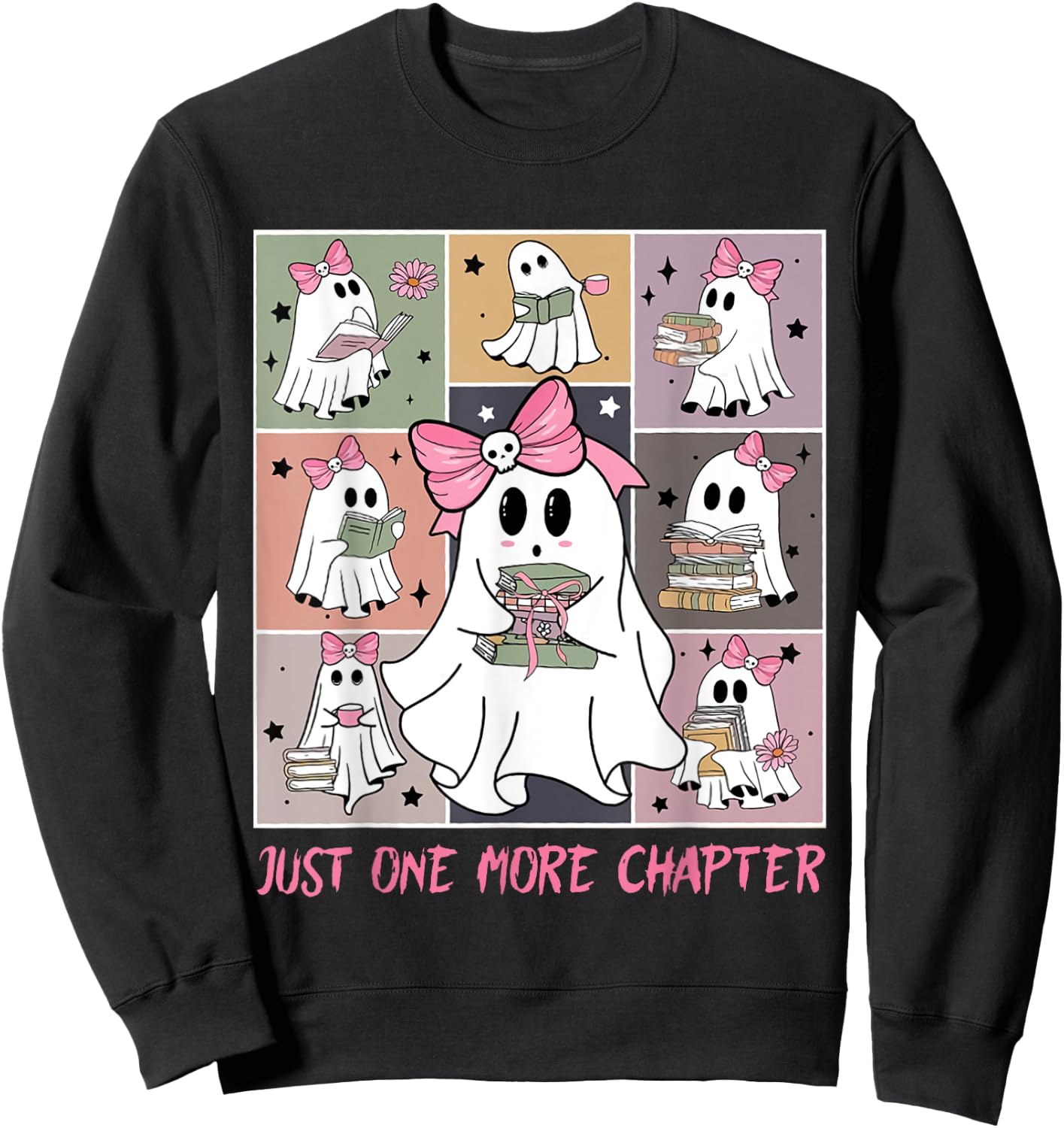 Just One More Chapter Cute Ghost Reading Book Halloween Sweatshirt - Sweatshirt | Black