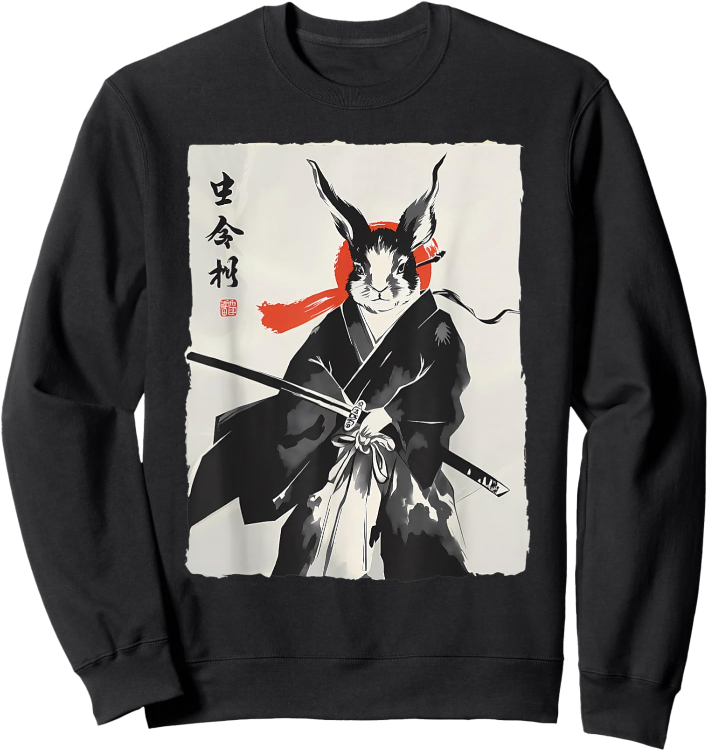 Samurai Rabbit Ronin Ukiyo Ink Warrior Japanese Rabbit Art Sweatshirt - Sweatshirt | Black