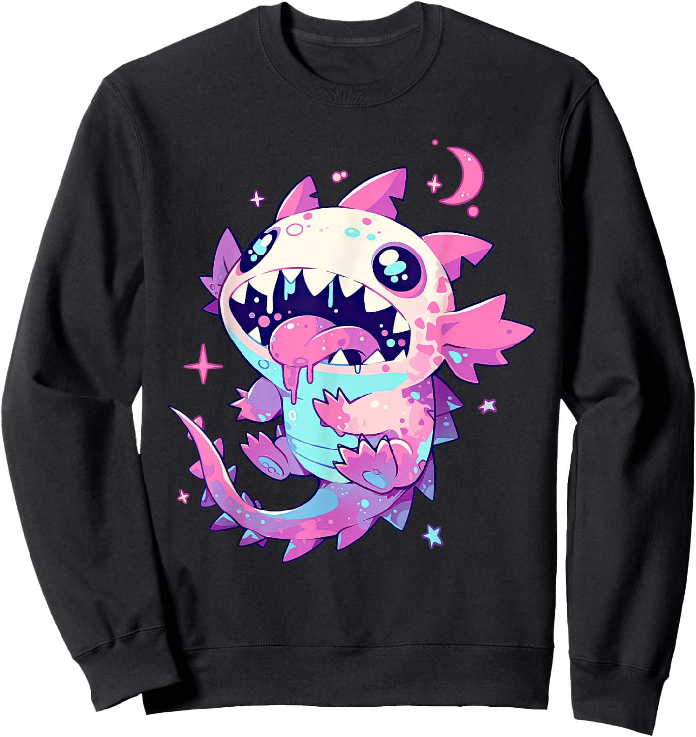Kawaii Pastel Goth Creepy Cute Pink Zombie Axolotl Sweatshirt - Sweatshirt | Black