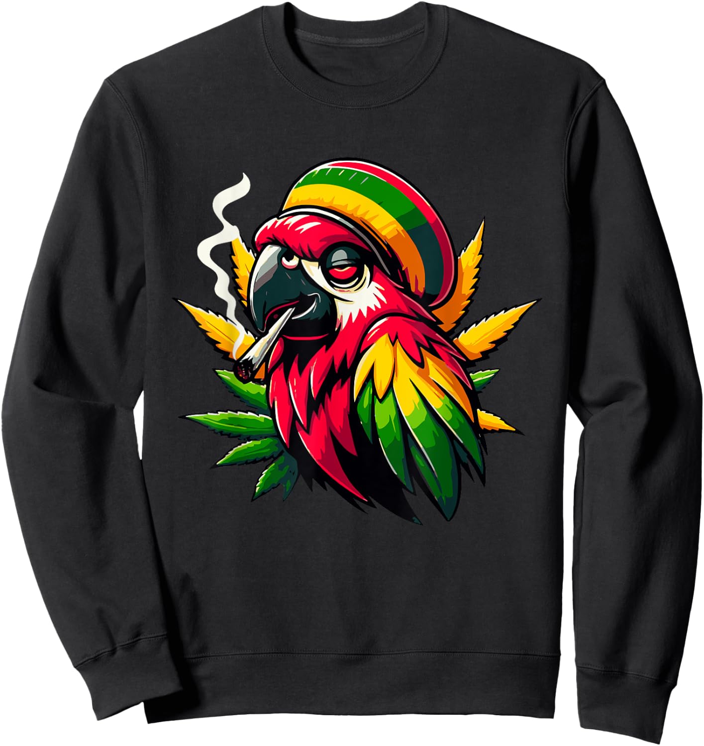 Reggae Parrot Meets Cannabis Leaf Sweatshirt - Sweatshirt | Black