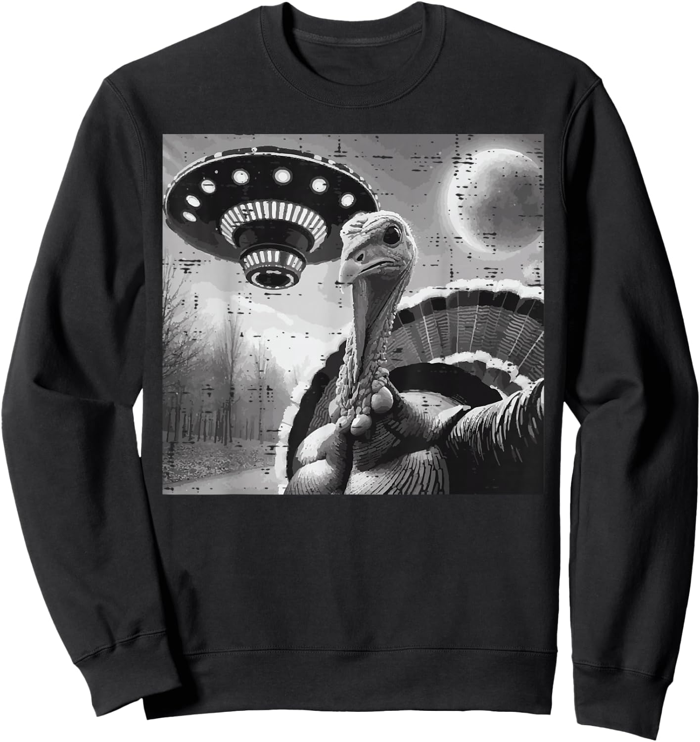 Thanksgiving Turkey UFO Selfie Funny Alien Men Women Kids Sweatshirt - Sweatshirt | Black