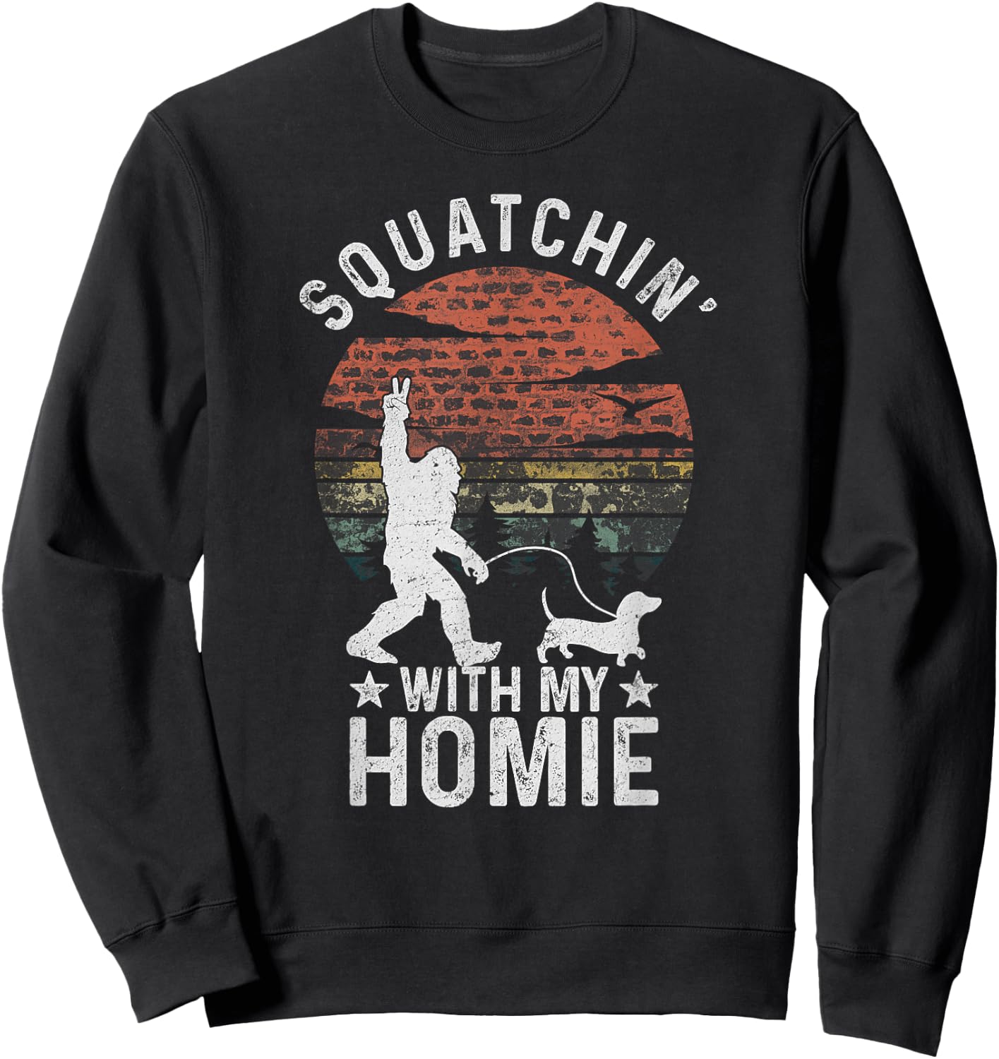 Funny Bigfoot Walking Weiner Dog Clothing Bigfoot Walking Dachshund Sasquatch Wiener Dog Lover Sweatshirt - Sweatshirt | Black