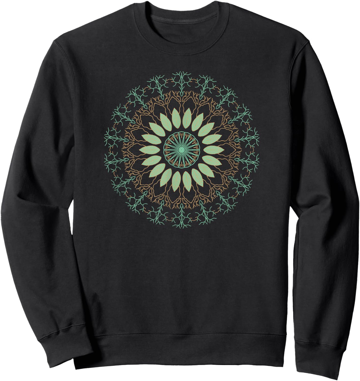 Vintage Illustrated Leaves & Nature Mandala Zen Design Sweatshirt - Sweatshirt | Black