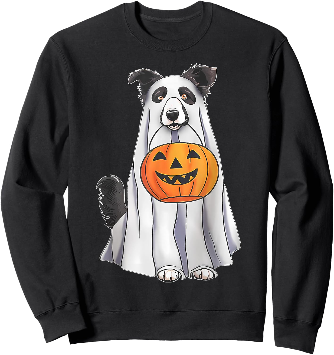 Border Collie Ghost Pumpkin Halloween Costume Fall Sweatshirt - Sweatshirt | Black