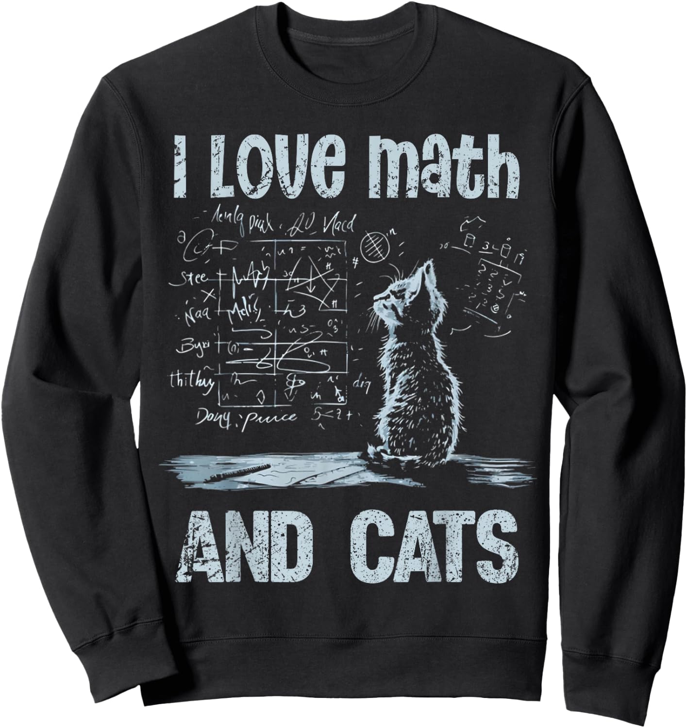 I Love Math and Cats Funny Cat Lover Science Teacher Student Sweatshirt - Sweatshirt | Black