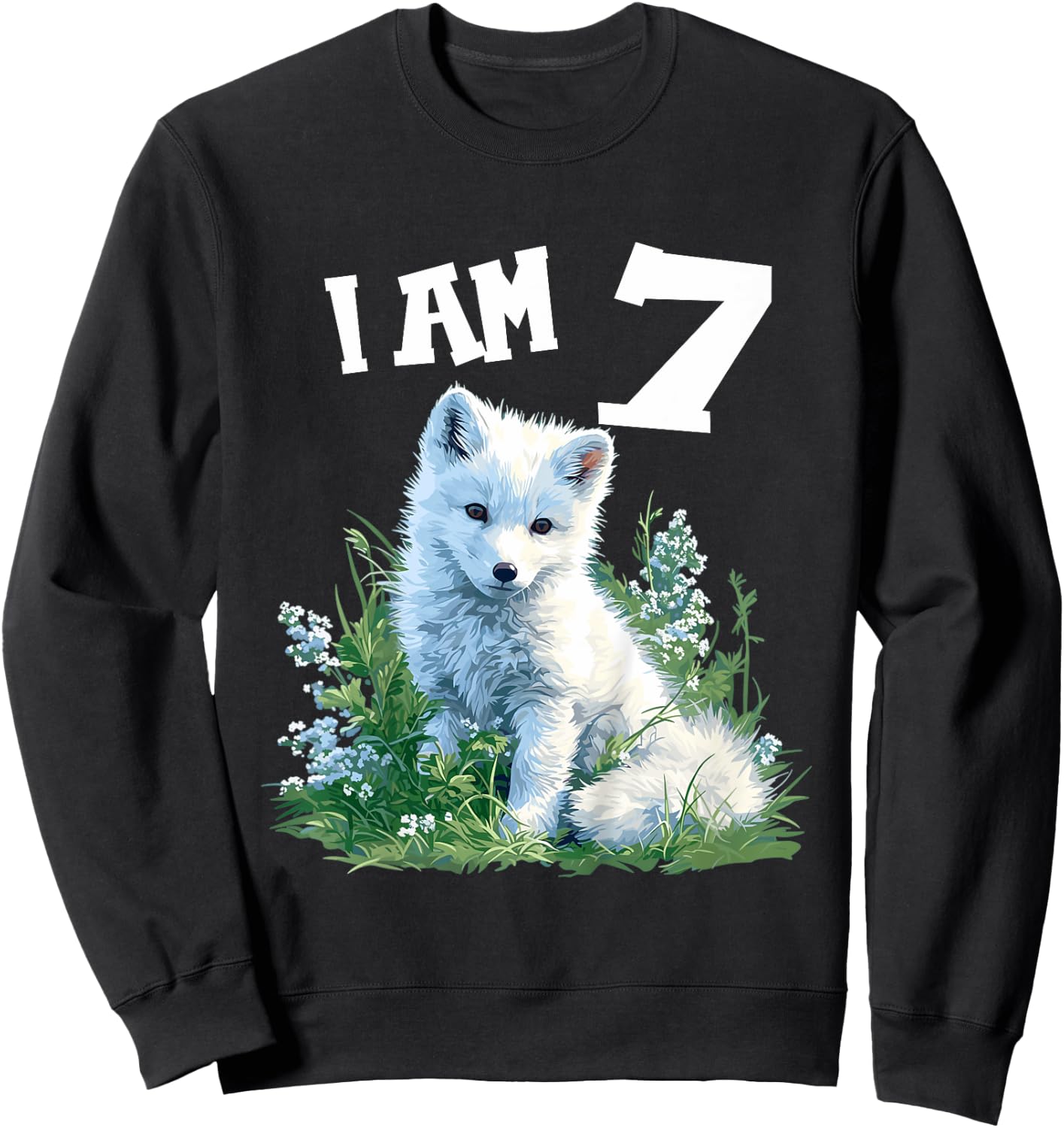 Kids 7 Years old 7 birthday Arctic Foxes Boy Girl Arctic Fox Sweatshirt - Sweatshirt | Black