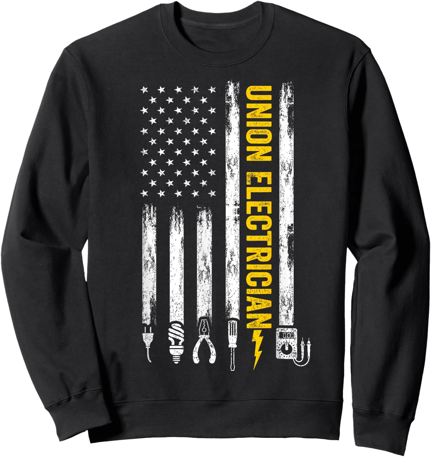Union Electrician Tools USA Flag Pro American Electricians Sweatshirt - Sweatshirt | Black