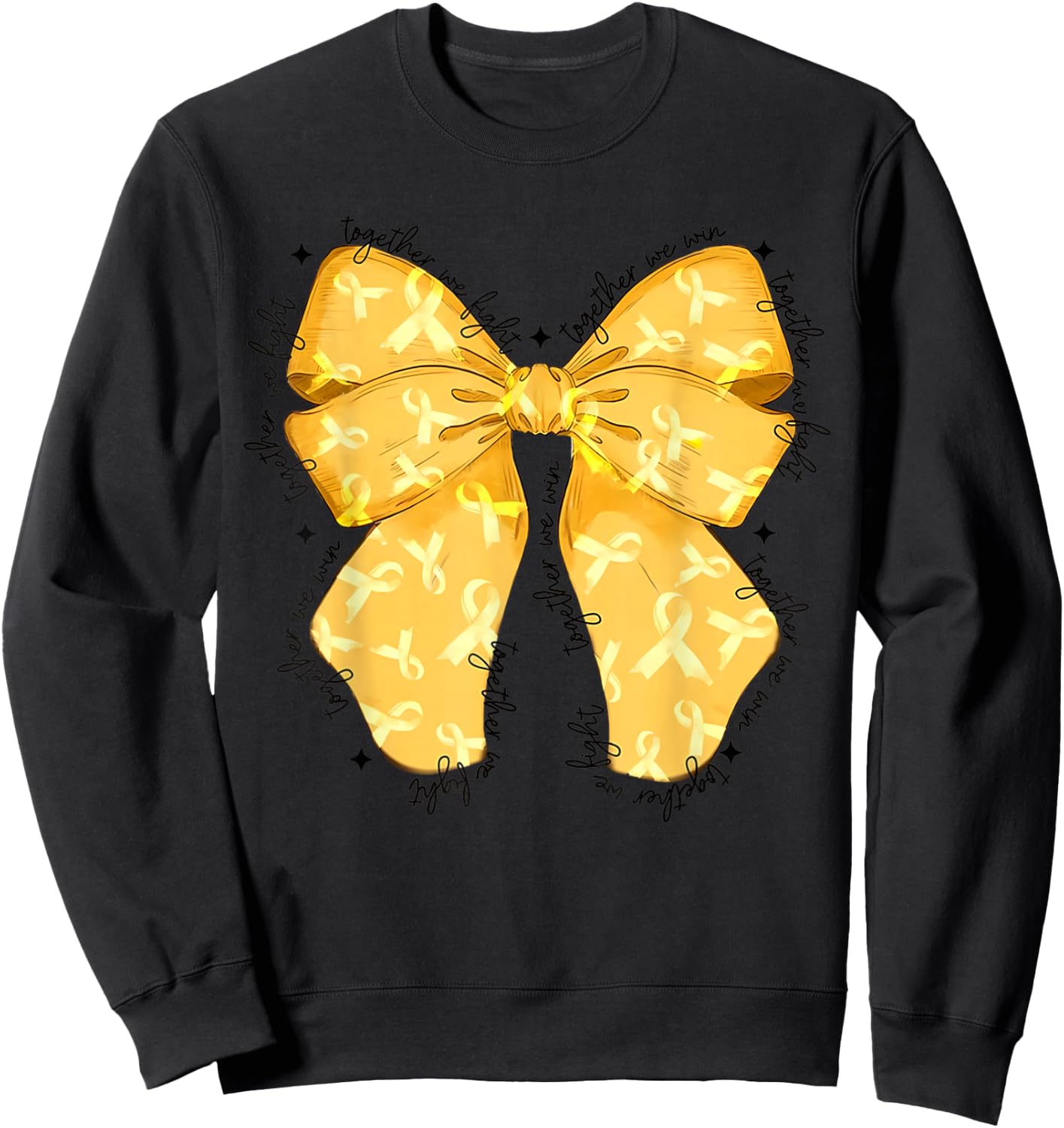 Cute Coquette Bow Together We Fight We Win Childhood Cancer Sweatshirt - Sweatshirt | Black