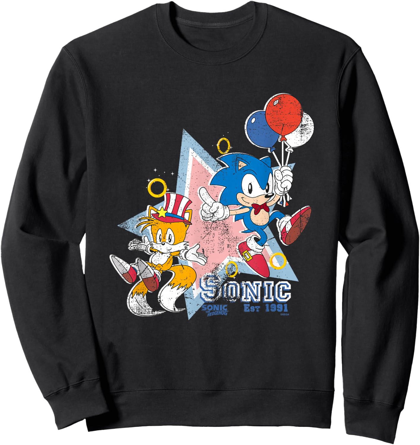 Sonic The Hedgehog Americana Sonic & Tails Celebration Retro Sweatshirt - Sweatshirt | Black
