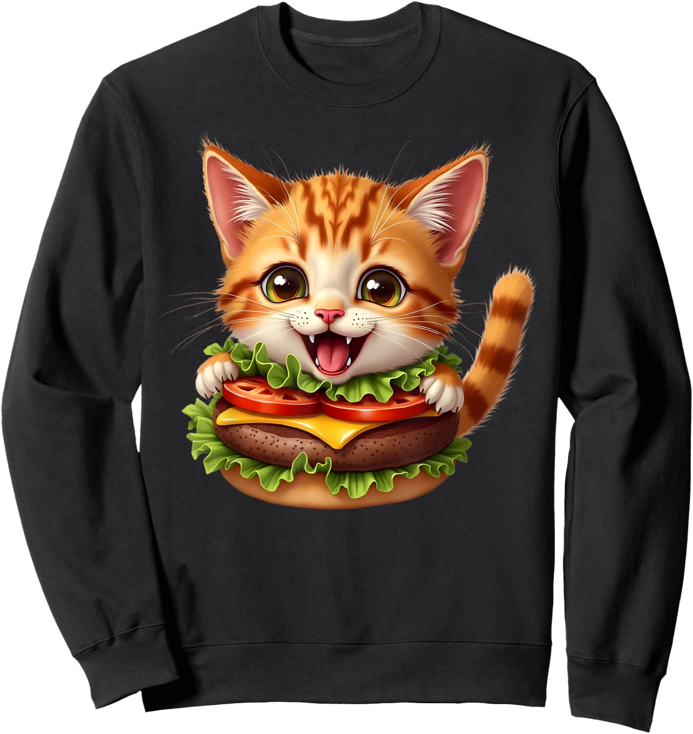 Funny Fast Food Cat Burger Lover Cute Cats Cheeseburger Men Women Kids Sweatshirt - Sweatshirt | Black