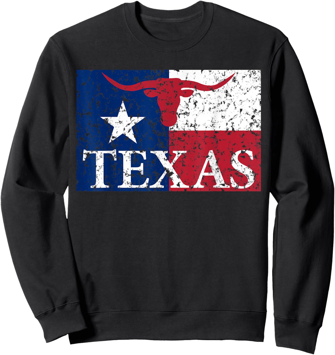 I Love Texas Longhorn Faded Grunge TX Flag Sweatshirt - Sweatshirt | Black