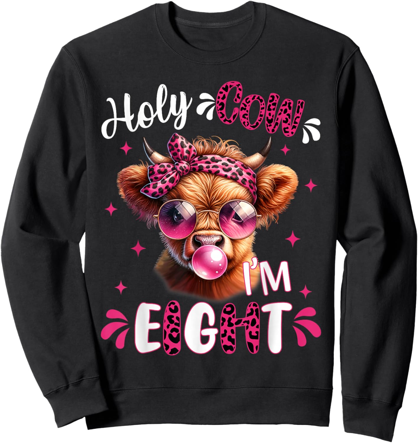 I'm Eight Years Old Girl It's My 8th Birthday Highland Cow Sweatshirt - Sweatshirt | Black