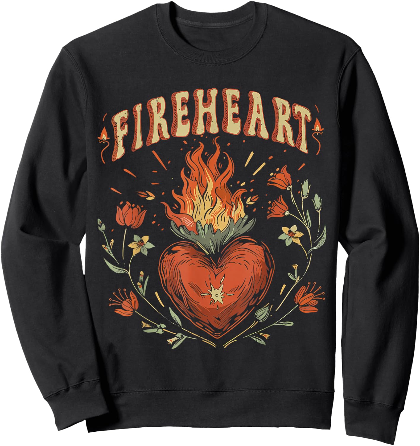 Vintage Fire-Heart Sweatshirt - Sweatshirt | Black