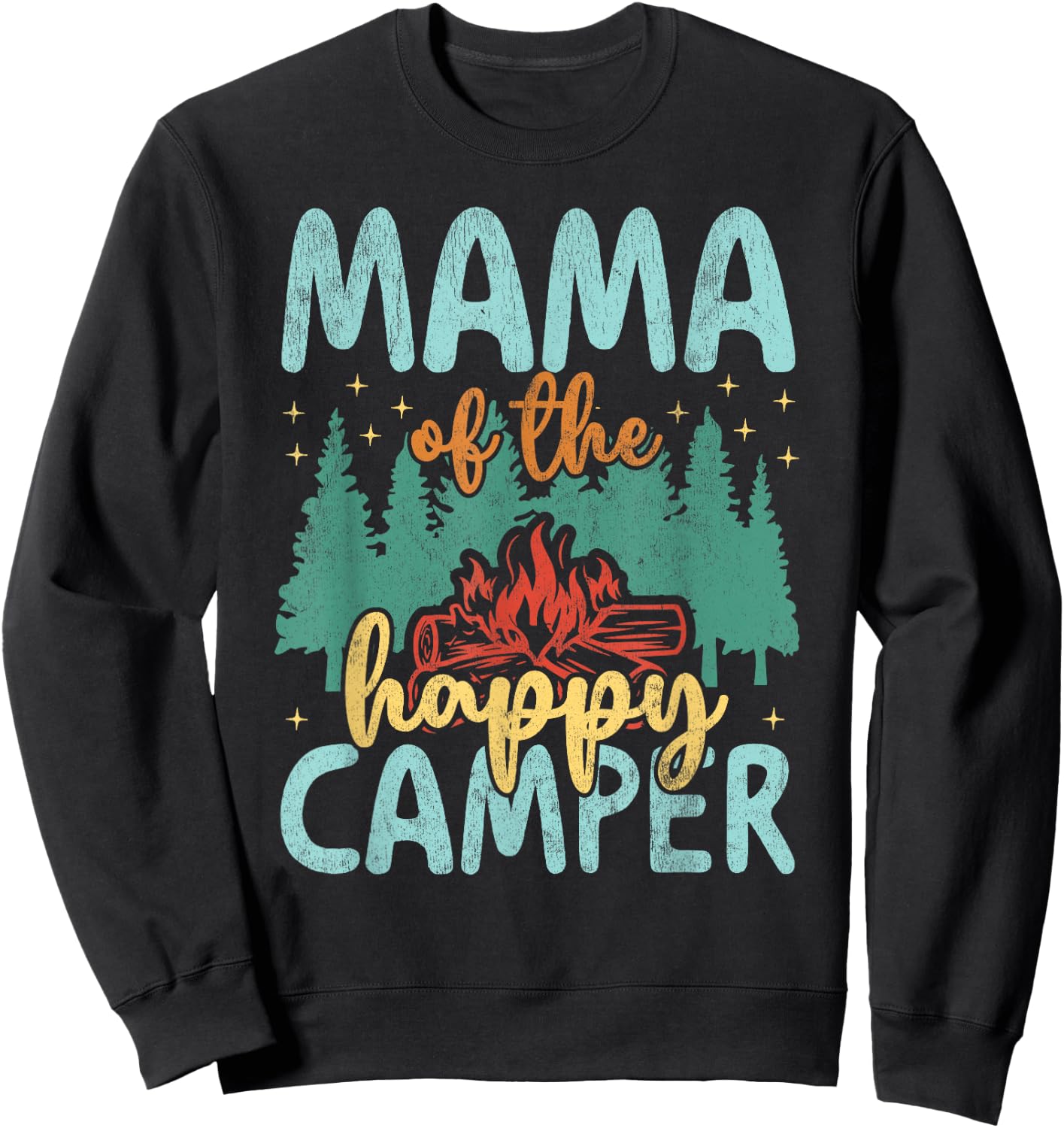 Mama of Happy Camper 1st Birthday Party Retro Mama Sweatshirt - Sweatshirt | Black