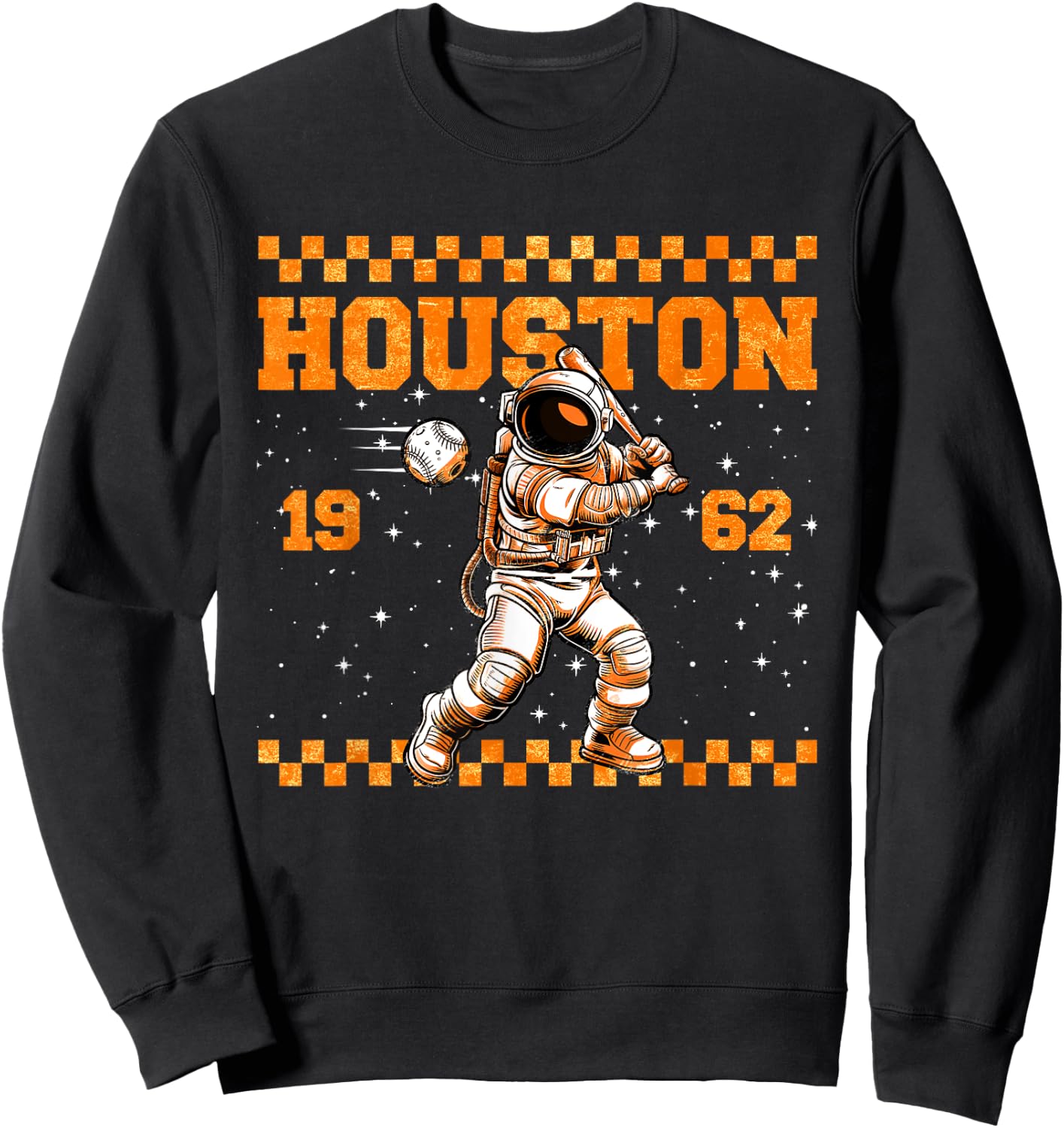 Graphic Colorful Houston Personalized Name Cute Astronaut Sweatshirt - Sweatshirt | Black
