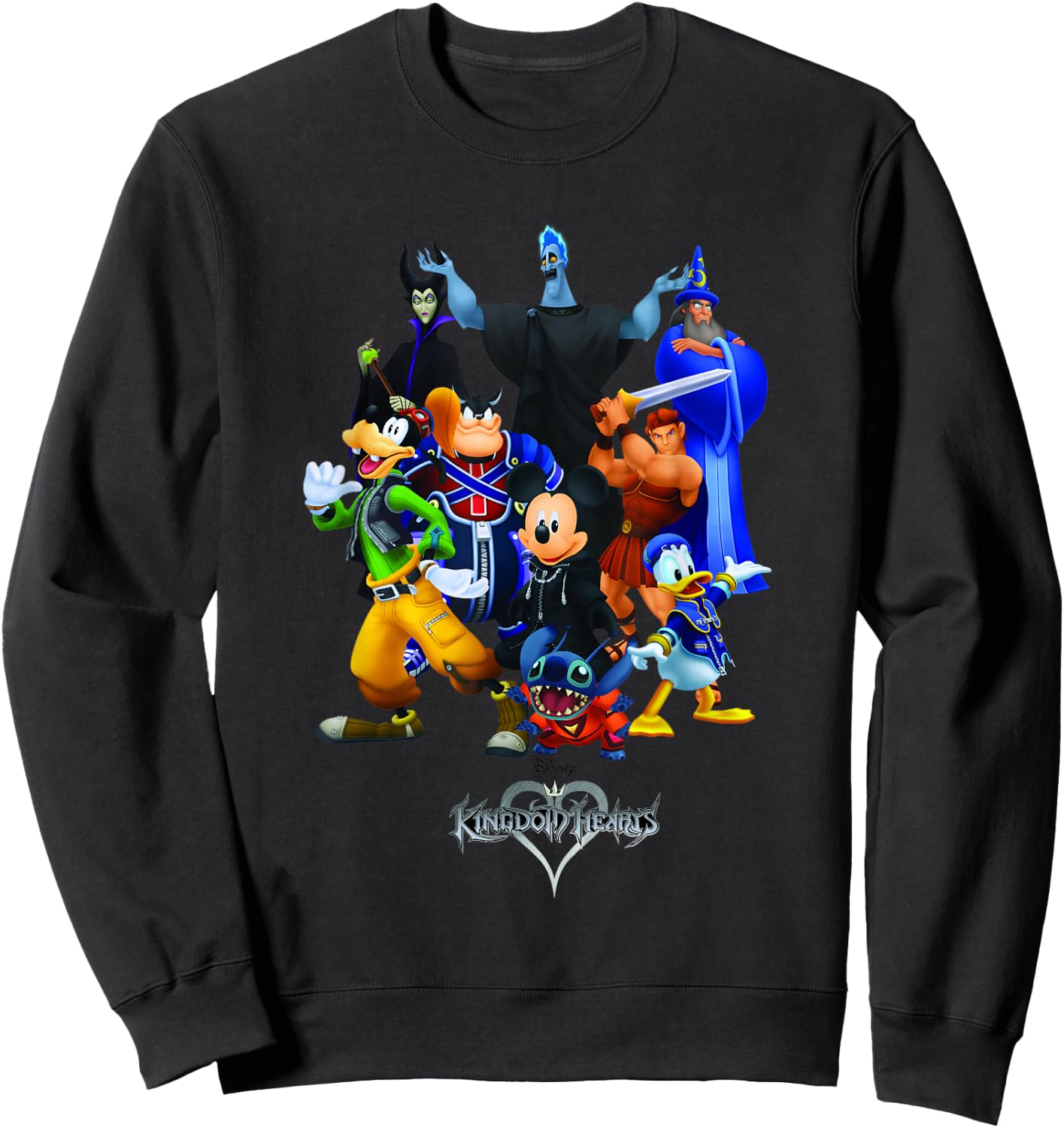 Disney Kingdom Hearts Magical Characters Mash Up Chest Logo Sweatshirt - Sweatshirt | Black