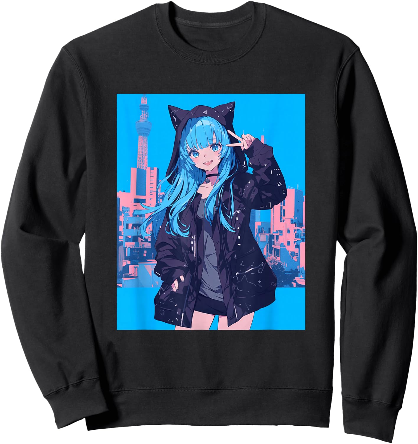 Japanese Anime Girl Sweatshirt - Sweatshirt | Black