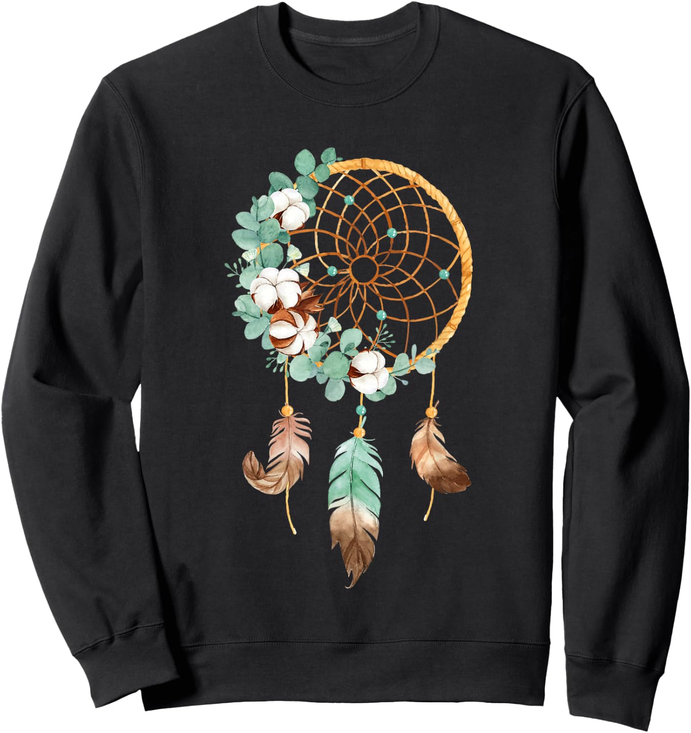 Floral Boho Watercolor Dream Catcher Bohemian Dream Catcher Sweatshirt - Sweatshirt | Black