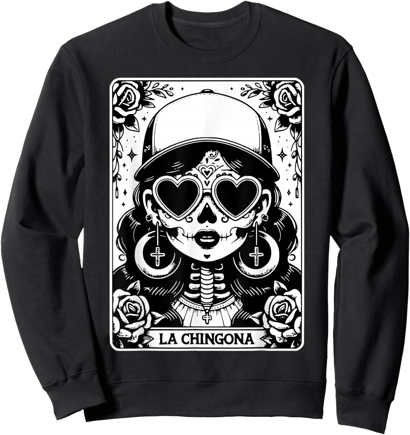 Retro La Chingona Tarot Card Mexican Skeleton Women Sweatshirt - Sweatshirt | Black