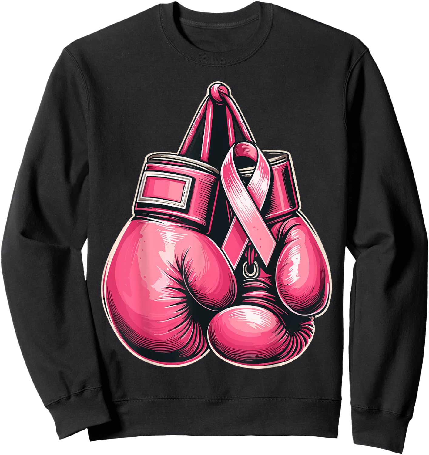 Breast Cancer Boxing Glove Pink Ribbon Awareness Fight Women Sweatshirt - Sweatshirt | Black