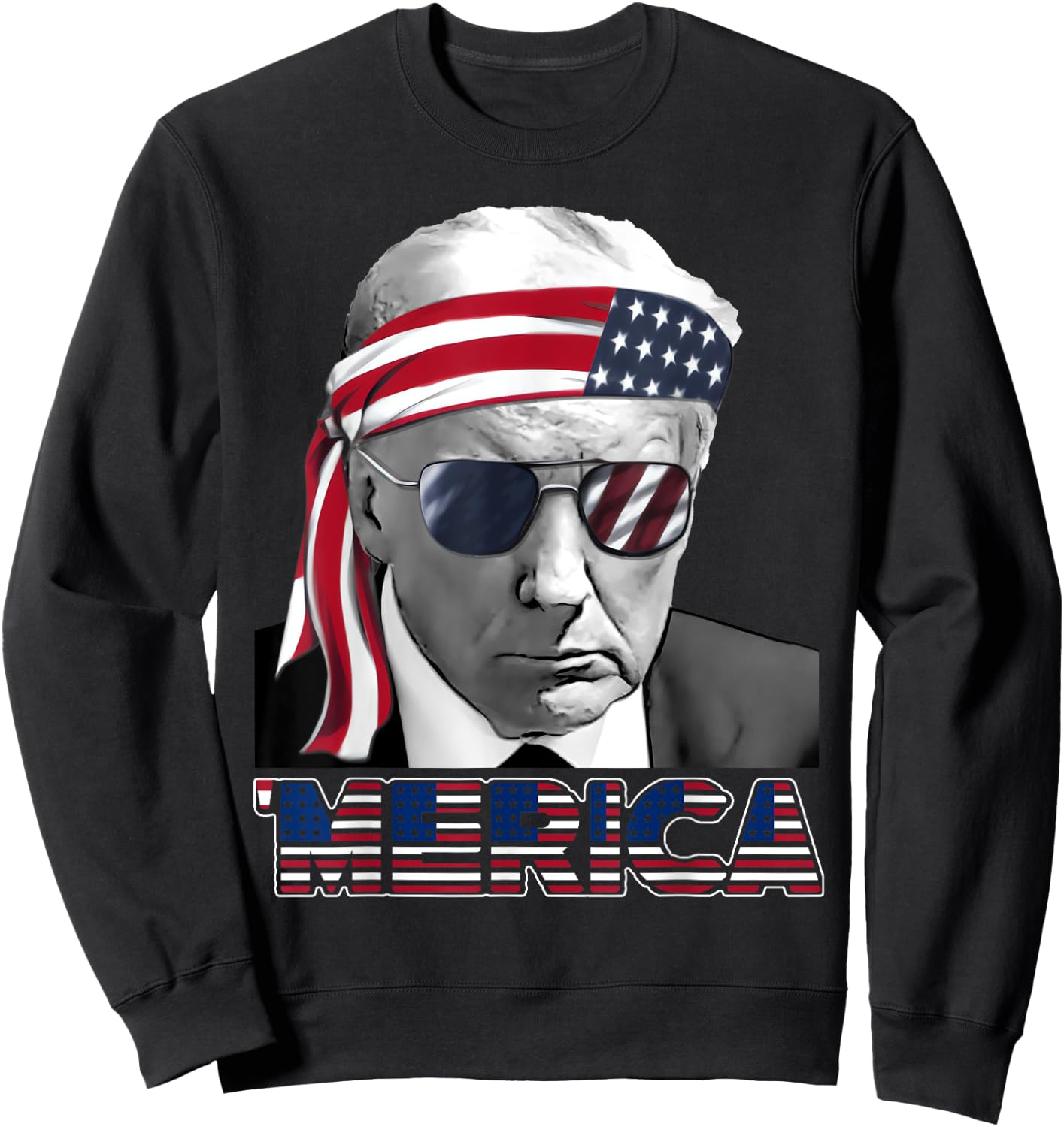 'MERICA TRUMP Happy 4th Of July Trump American Flag Sweatshirt - Sweatshirt | Black