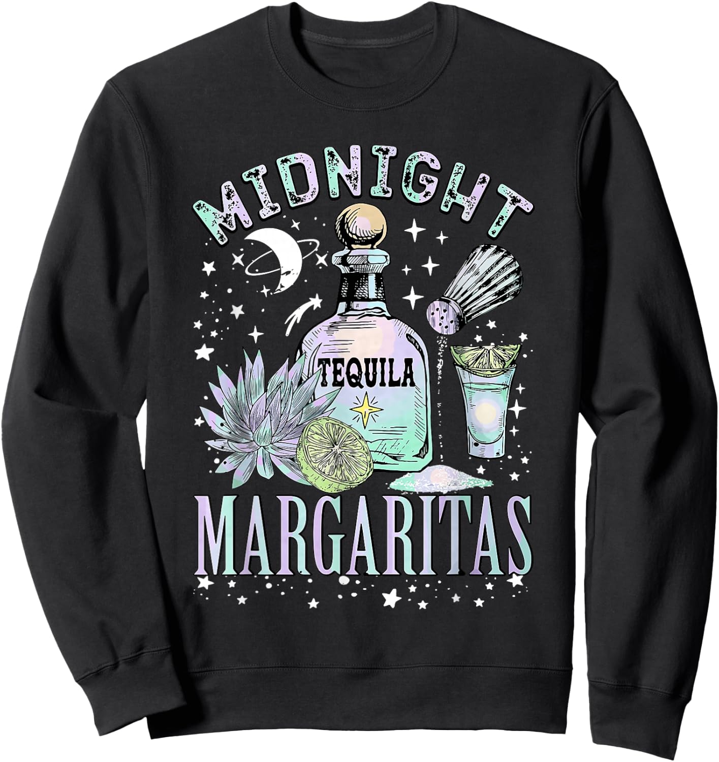 Midnight Margaritas Tequila Bottle Lime Succulent Sweatshirt - Sweatshirt | Black
