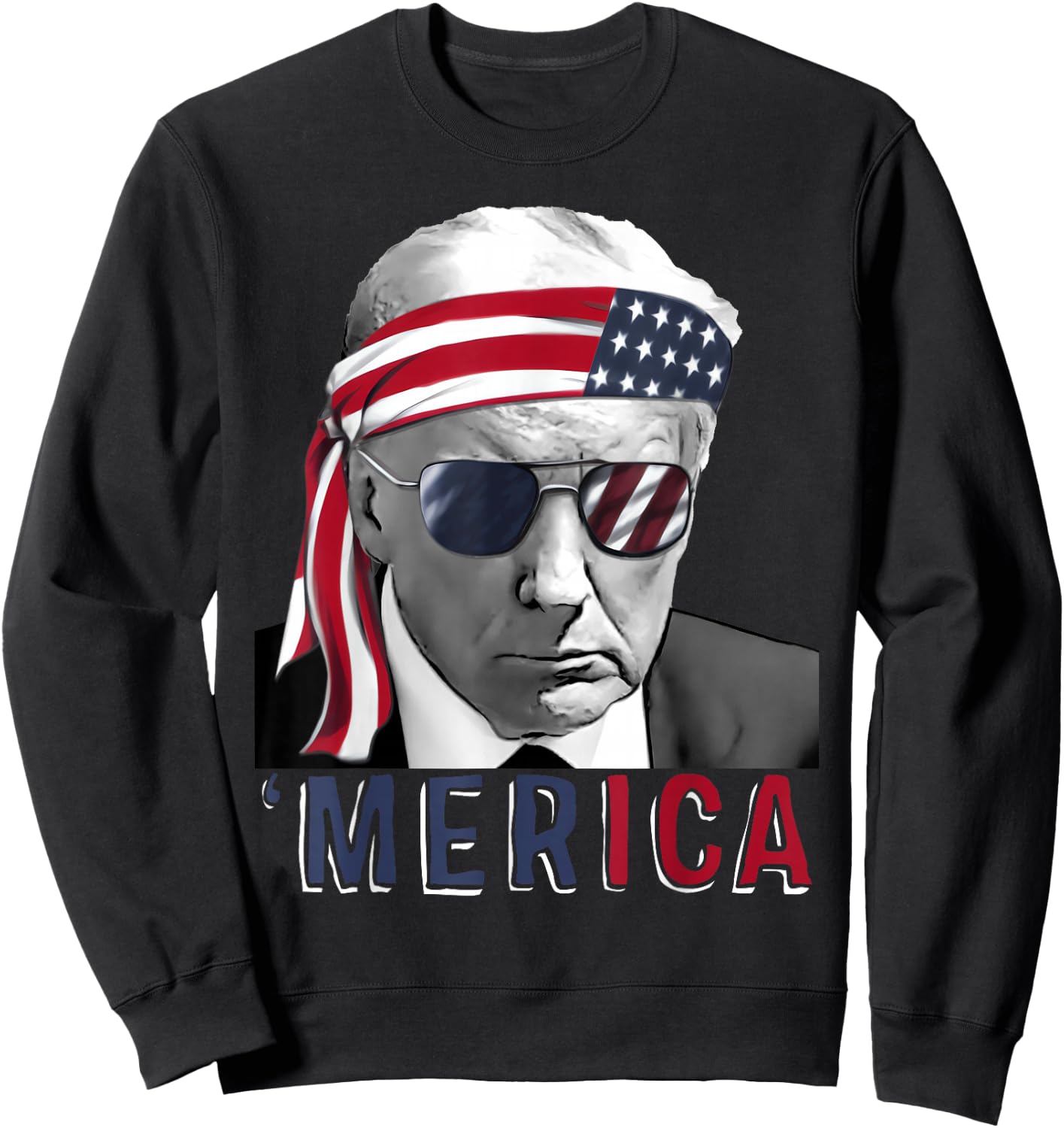 'MERICA TRUMP Happy 4th Of July Trump American Flag USA Sweatshirt - Sweatshirt | Black