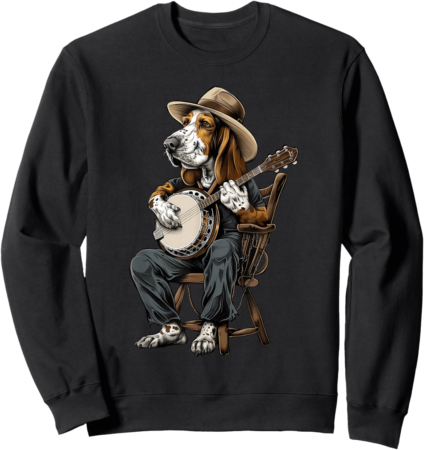 Basset Hound Dog Bluegrass Banjo Player Sweatshirt - Sweatshirt | Black