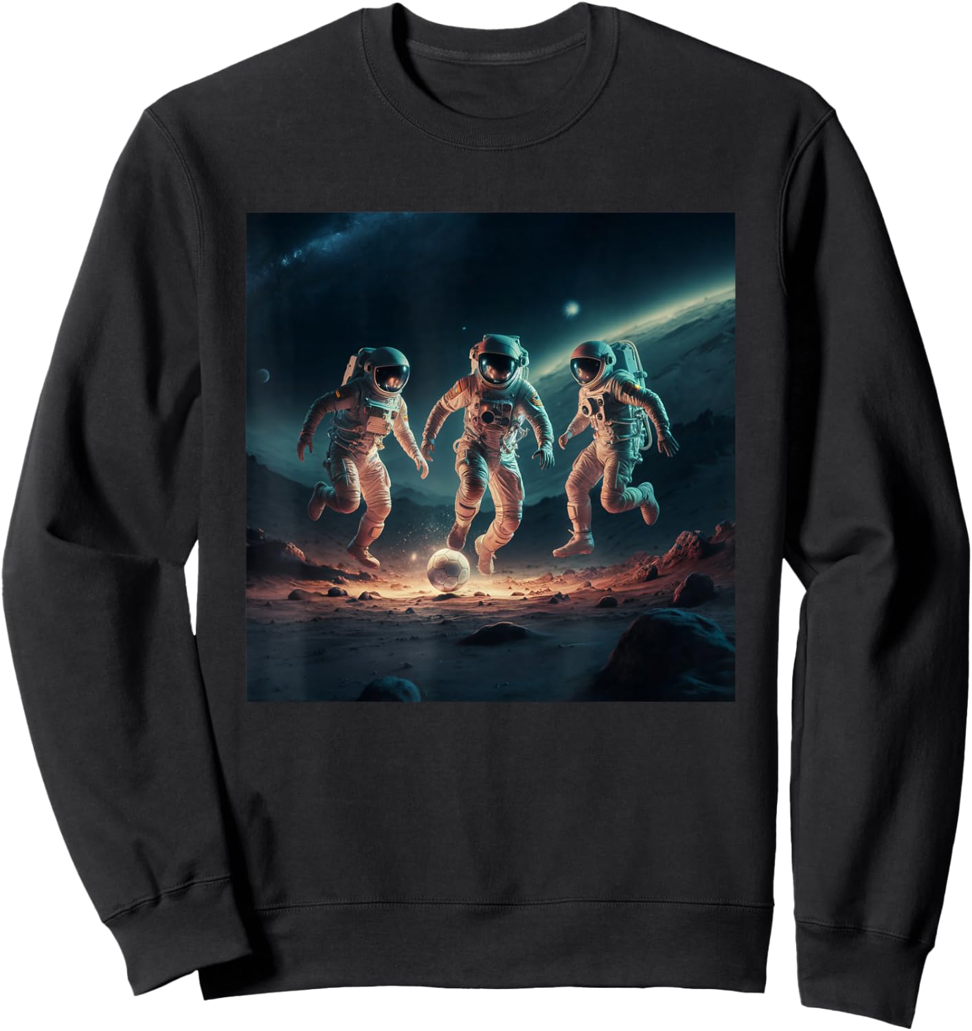 Astronauts Playing Soccer In Space Sweatshirt - Sweatshirt | Black