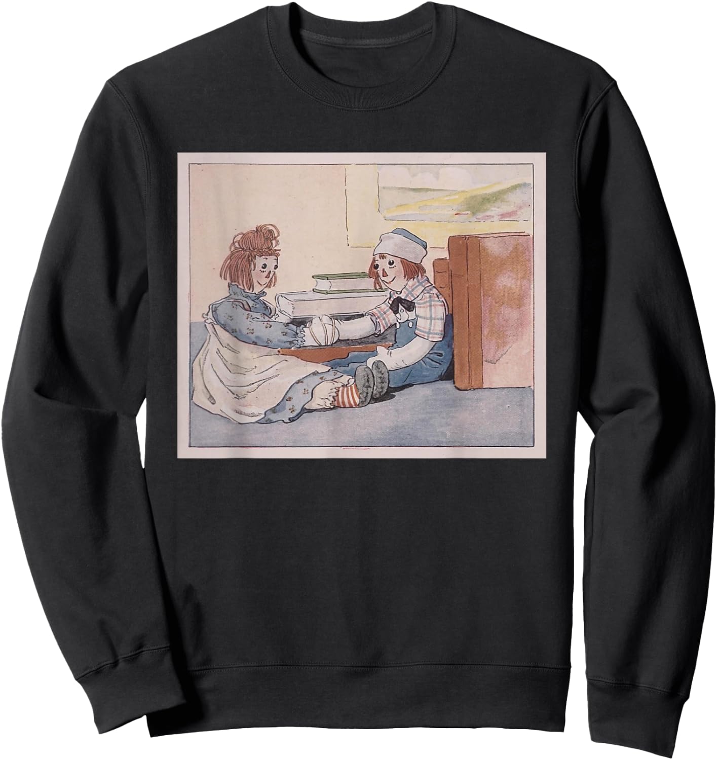 Raggedy Ann & Andy - Their Hands Tied Together Near Books Sweatshirt - Sweatshirt | Black