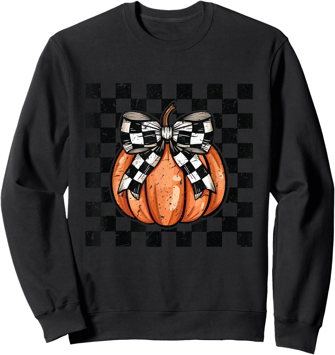 Vintage Checkered Halloween Pumpkin Sweatshirt - Sweatshirt | Black