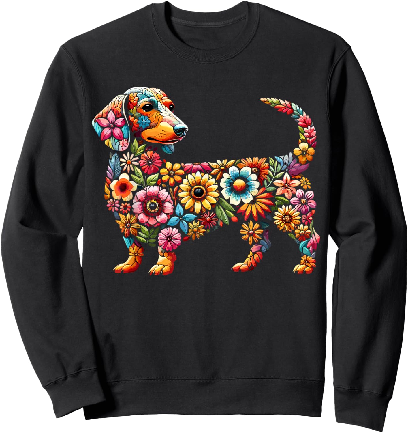 Dachshund Flower Funny Dog Women Girls Kids Sweatshirt - Sweatshirt | Black
