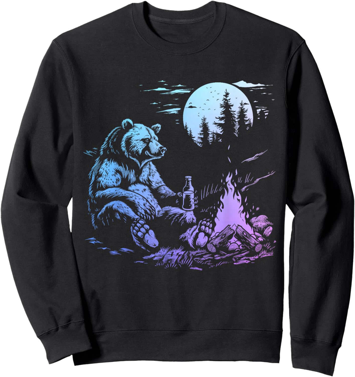 Camping Bear Drinking Beer Hiking Nature Funny Grizzly Bear Sweatshirt - Sweatshirt | Black