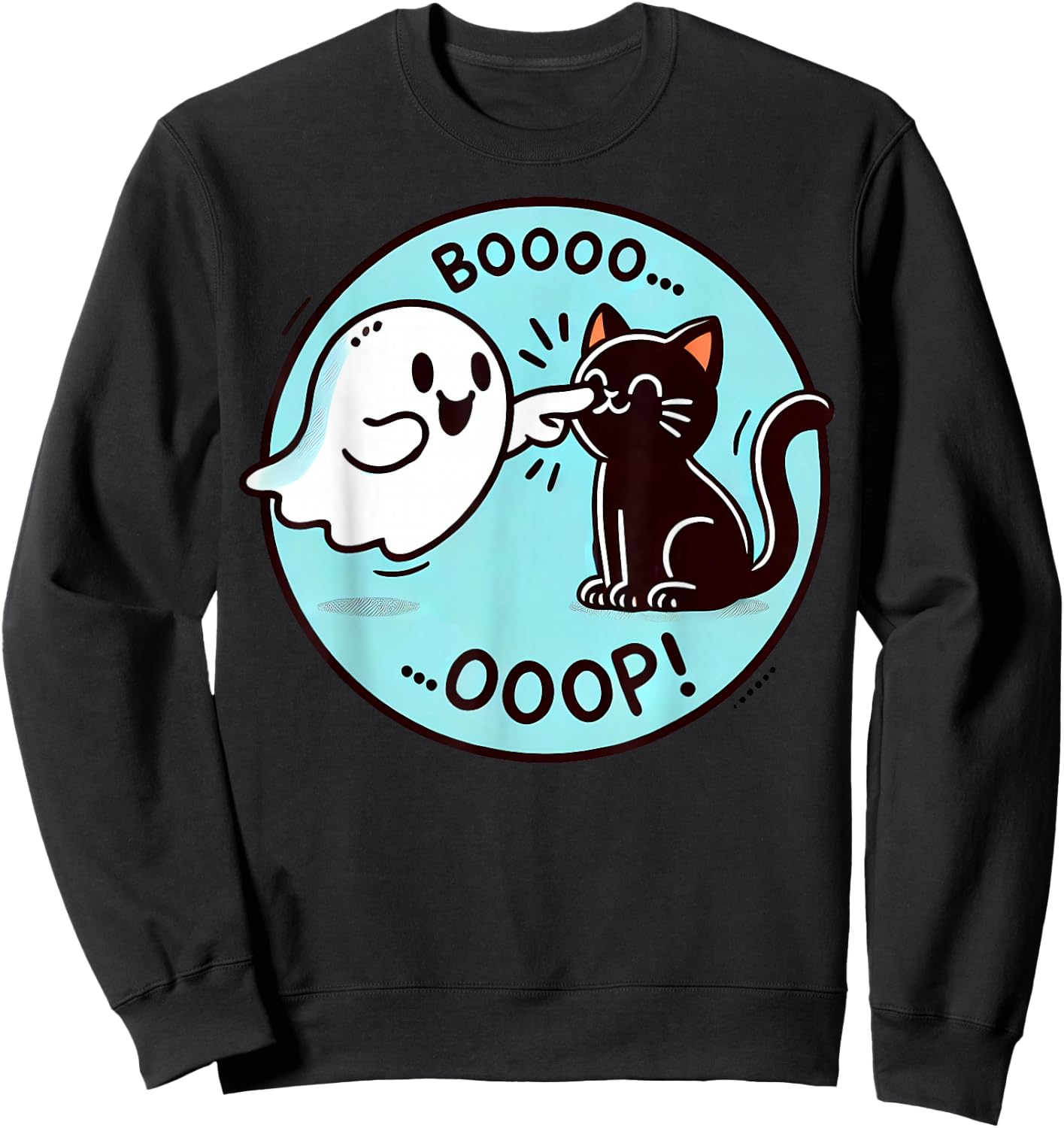 Funny Halloween Ghost Black Cat Boop Easy Lazy Costume Sweatshirt - Sweatshirt | Black
