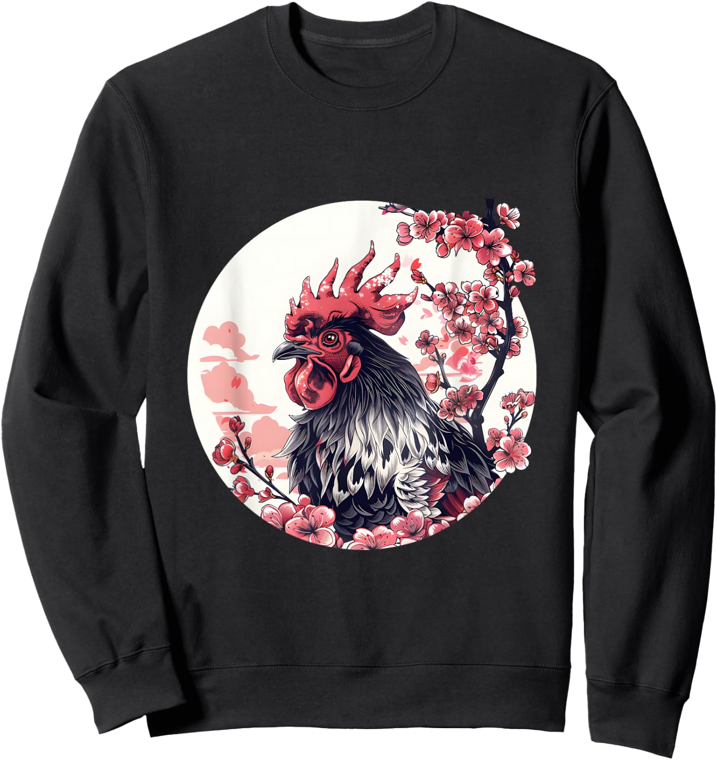 Japanese Cherry Blossom Aesthetic Chicken Farmer Sweatshirt - Sweatshirt | Black