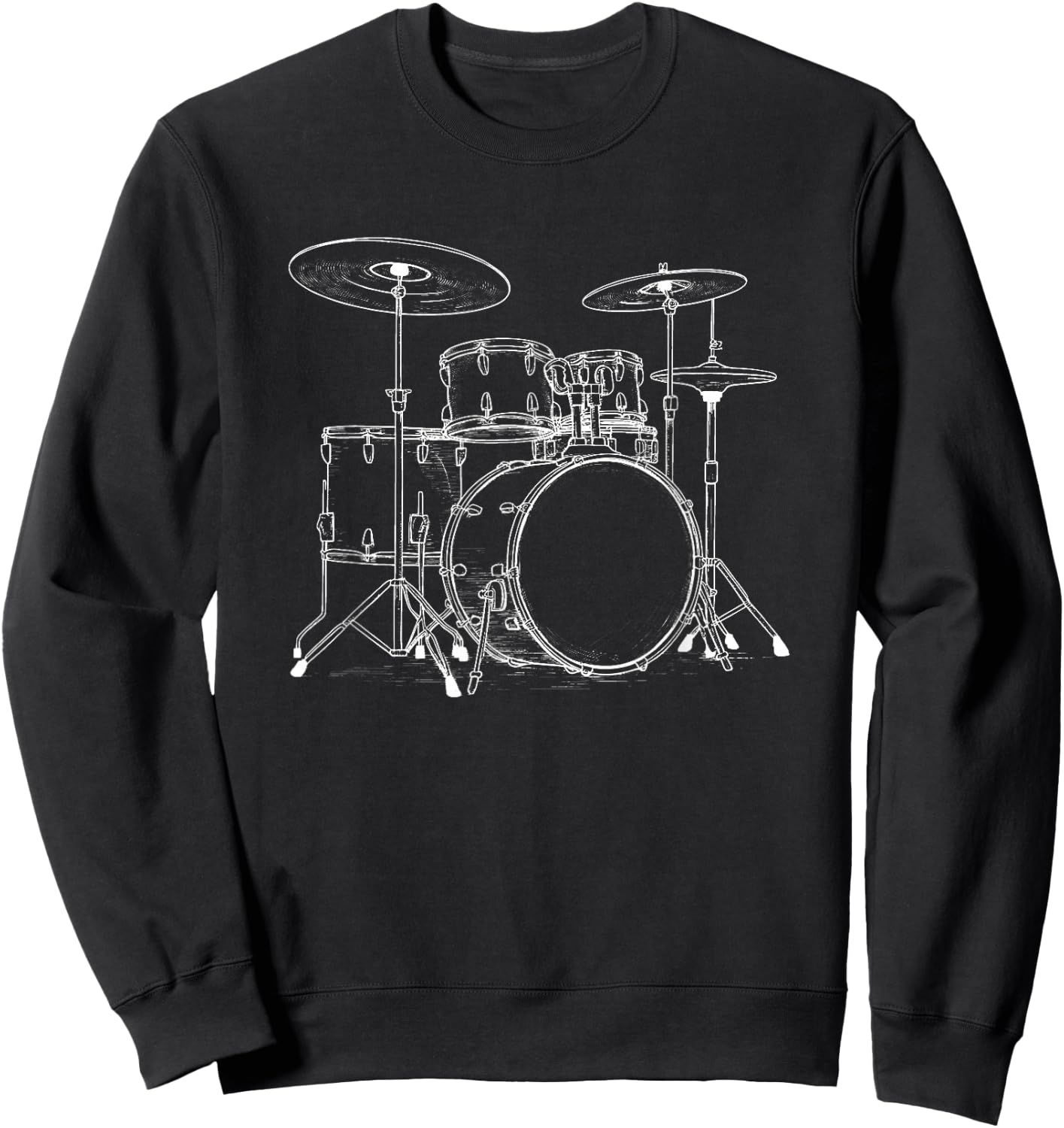 Vintage White Line Drum Set Art Retro Percussion Sketch Sweatshirt - Sweatshirt | Black
