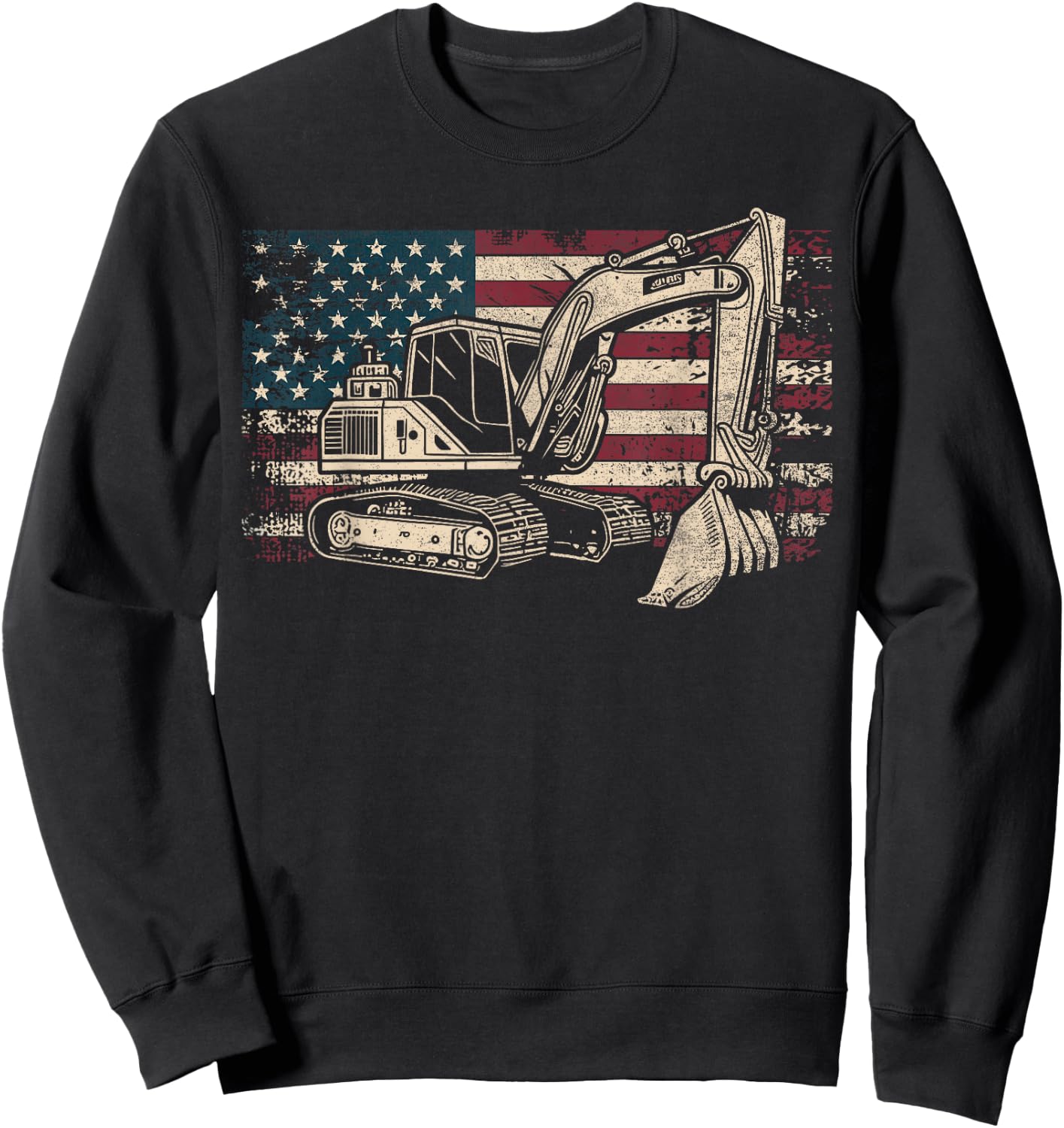 Excavator American Flag Patriotic Excavator 4th of July Sweatshirt - Sweatshirt | Black