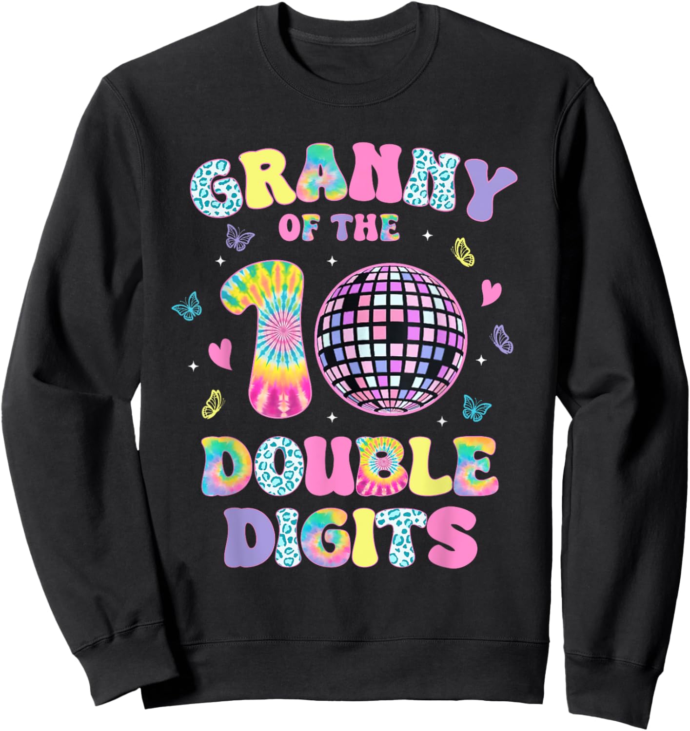 Granny Of The Double Digits 10 Year Old Birthday Girl Retro Sweatshirt - Sweatshirt | Black