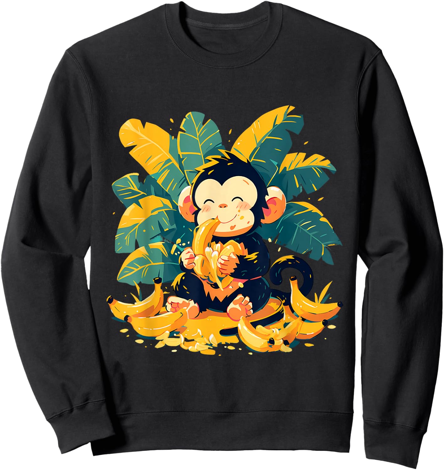 Banana Monkey Cute Monkey Nature Colourful Wildlife Sweatshirt - Sweatshirt | Black