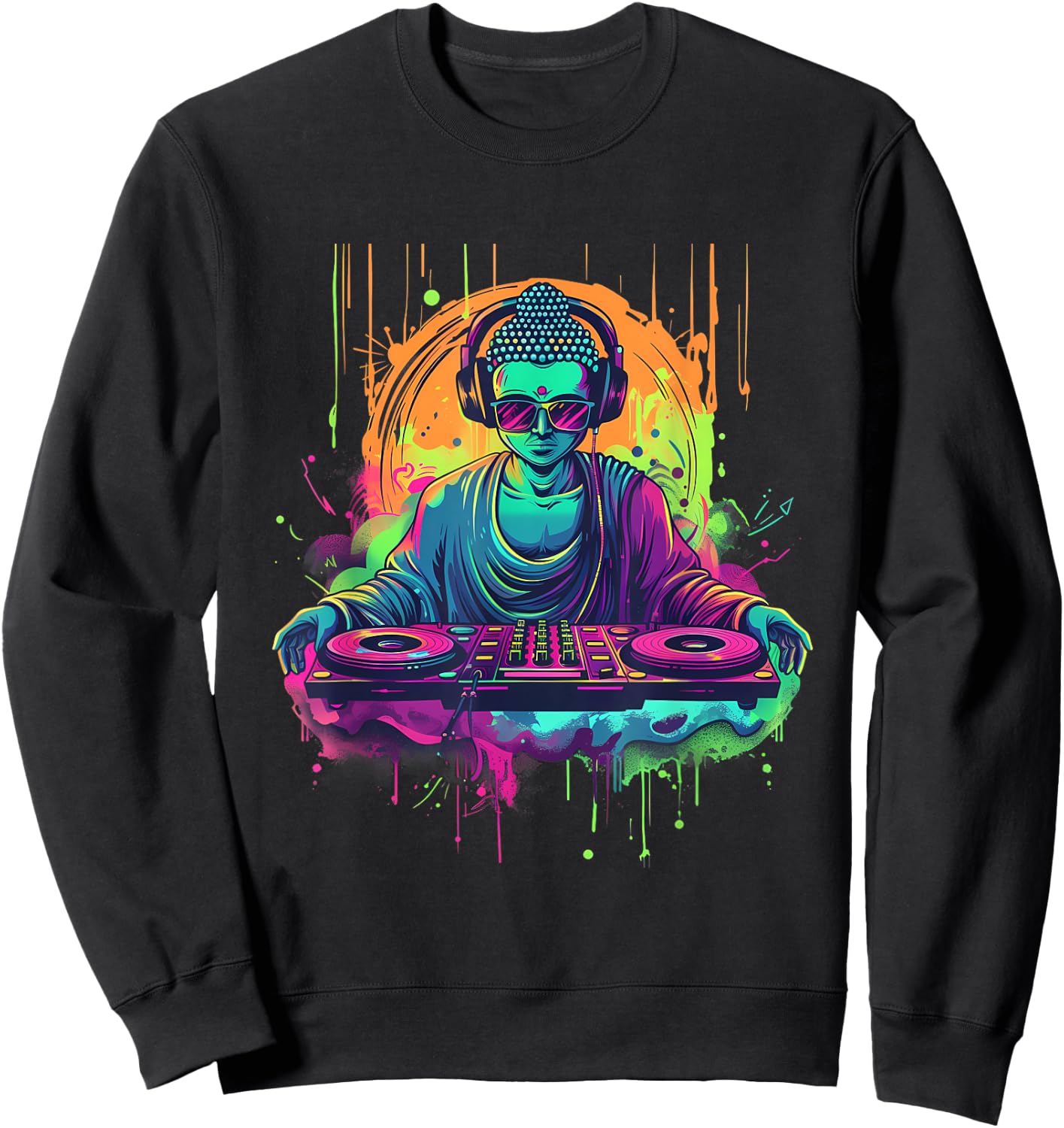 Buddha DJ House Turntable DJ Buddha Meditation Dance Club Sweatshirt - Sweatshirt | Black