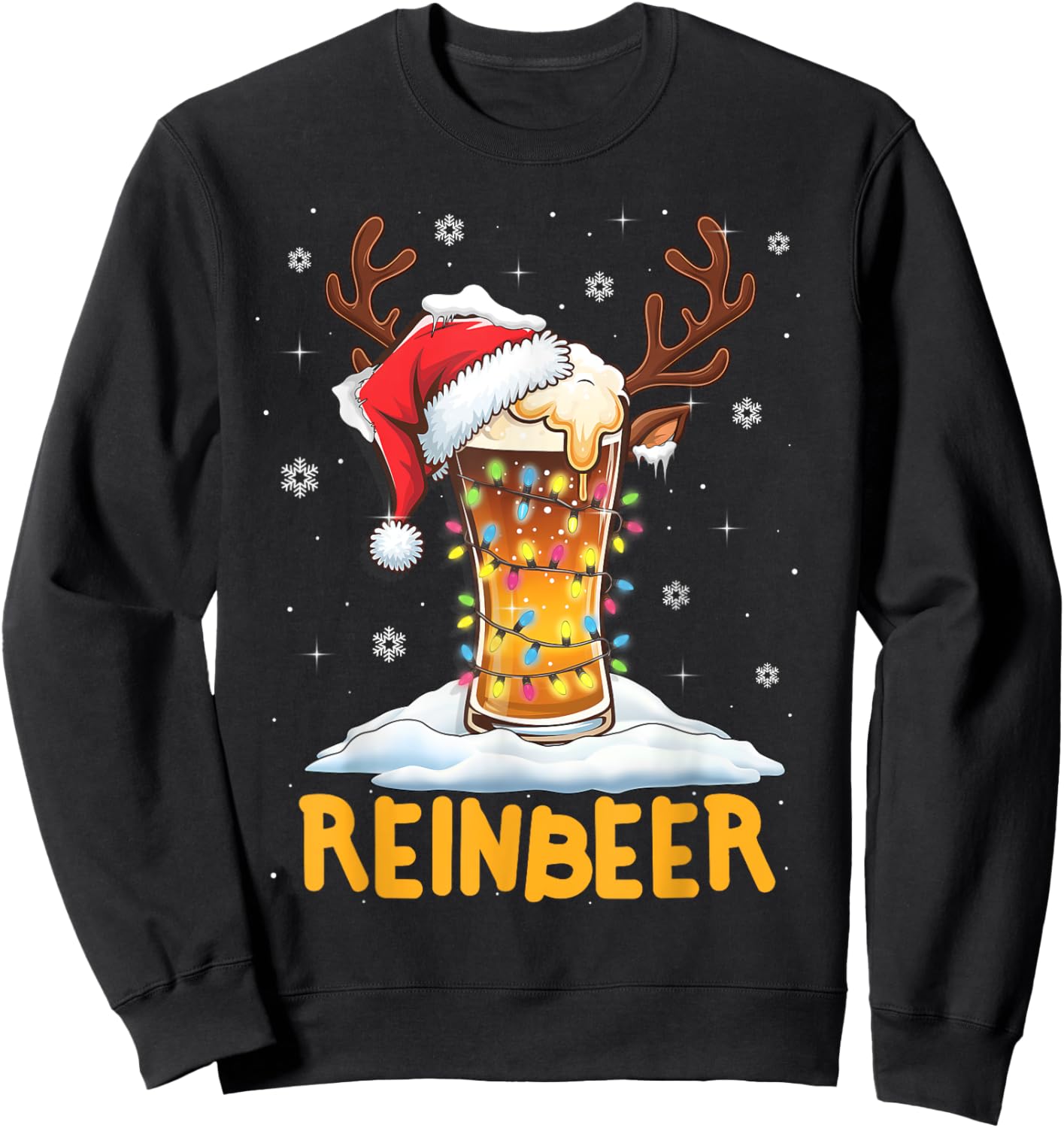 Winedeer Reinbeer Santa Hat Reindeer Couple Xmas Matching Sweatshirt - Sweatshirt | Black
