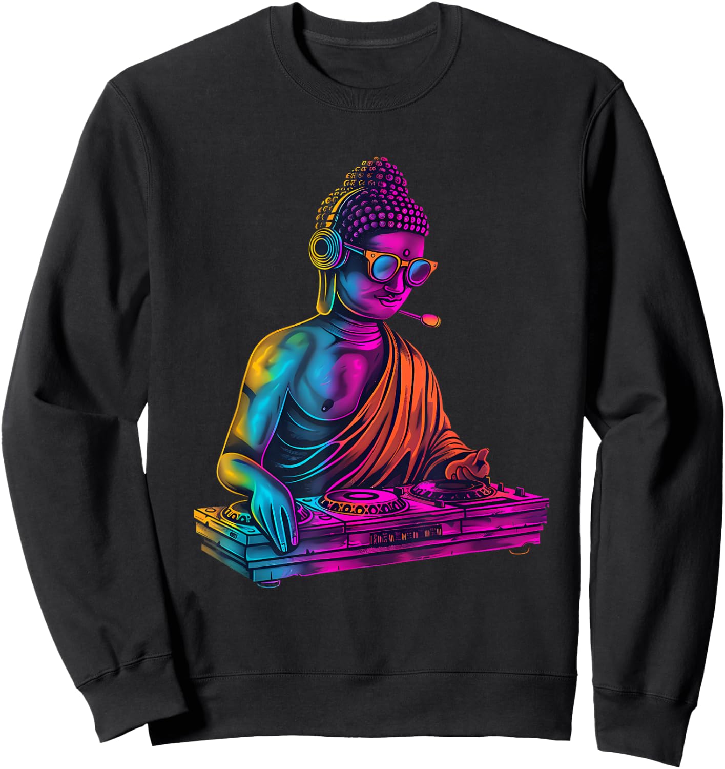 Buddha DJ Turntable DJ Buddha Techno EDM House Buddhism Sweatshirt - Sweatshirt | Black